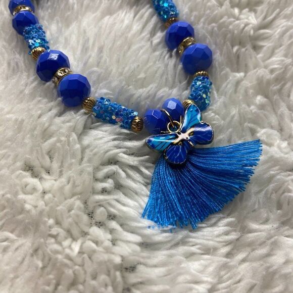 BLUE Beaded Butterfly Tassel Bracelet - Picture 3 of 4